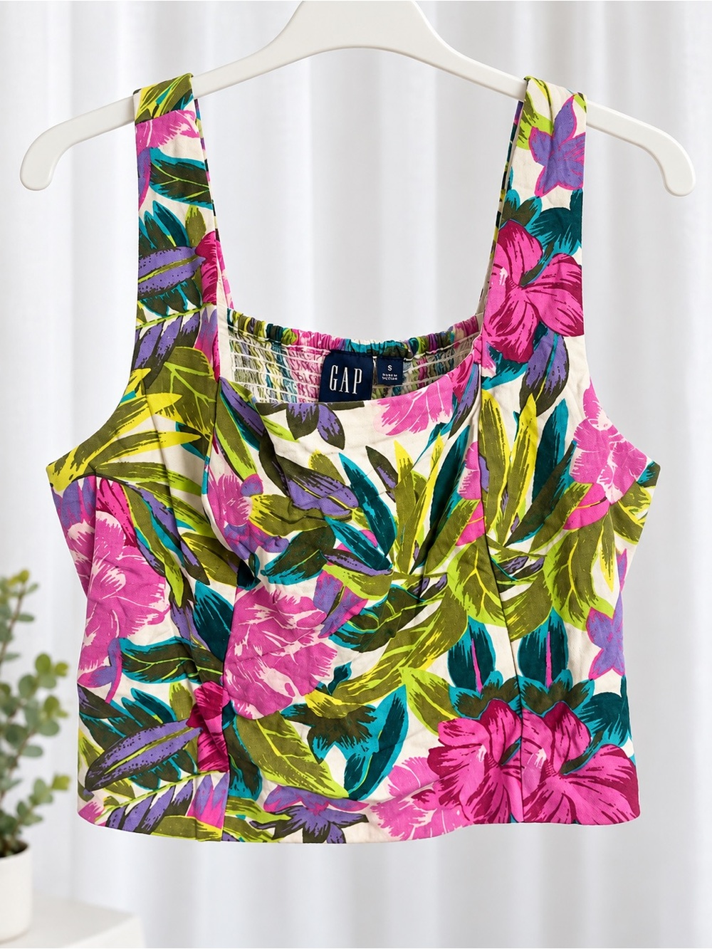 GAP Floral Square-Neck Crop Camisole in Pink, Green, Teal